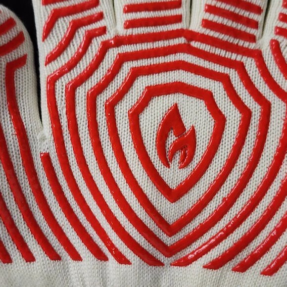 Azoker Brand Red and White Long Cuff BBQ Grill Heat Resistant Gloves Made in USA - Picture 4 of 16